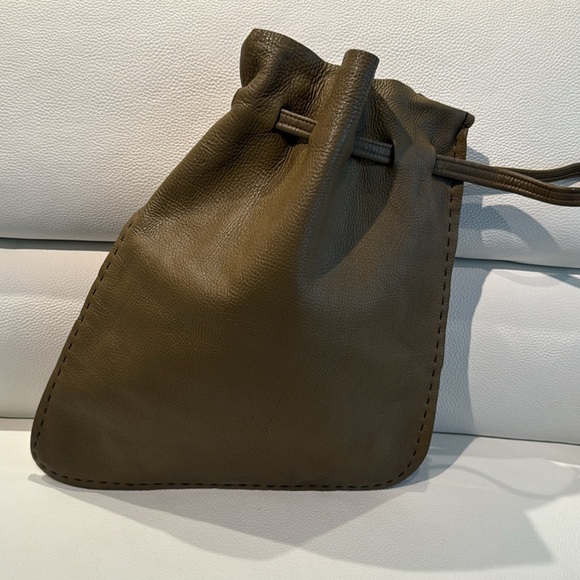 Mid Century Modern Olive Green Leather Asymmetrical Bag - Picture 8 of 11
